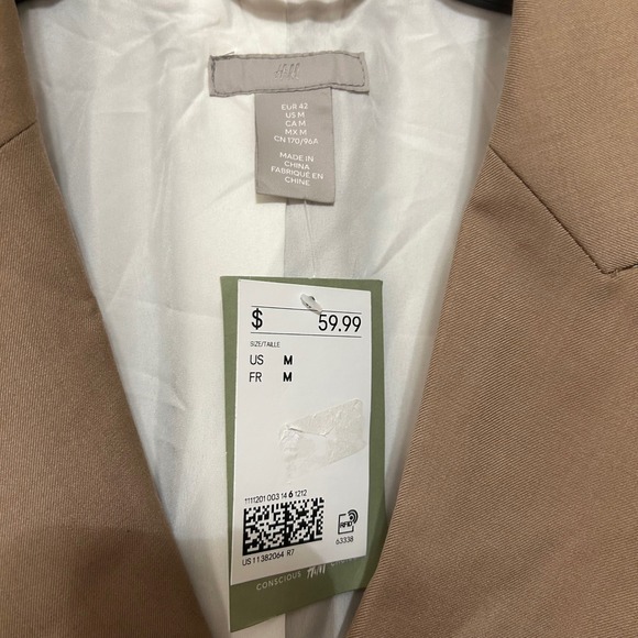 H&M Double Breasted Blazer Women's M Camel Tan NWT Preppy Academic Professional - Picture 10 of 16